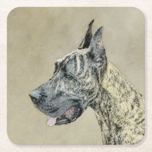 Dessous-de-verre Carré En Papier Grande Danse (Brindle) Peinture - Art Chien origin