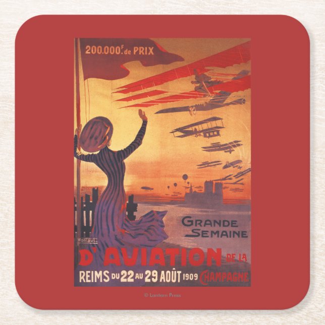 Dessous-de-verre Carré En Papier Grande semaine d'aviation - affiche de ondulation (Devant)