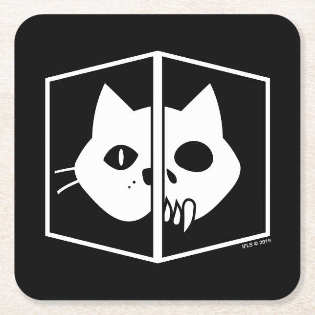 Dessous-de-verre Carré En Papier Graphique de chat de Schrödinger (Devant)