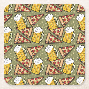 Dessous-de-verre Carré En Papier Graphique de la bière et de la pizza
