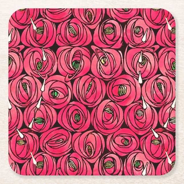 Dessous-de-verre Carré En Papier Graphique rose Art Nouveau Rennie Macintosh (Devant)