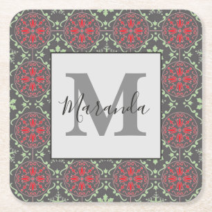 Dessous-de-verre Carré En Papier Gray Nordic Snowflake Motif d'hiver Monogramme