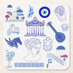 Dessous-de-verre Carré En Papier Grèce Bleu et Blanc