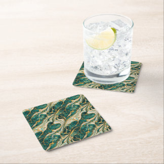 Dessous-de-verre Carré En Papier Green and gold marble design coasters