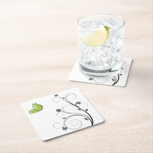 Dessous-de-verre Carré En Papier Green  Butterfly  (En situation)