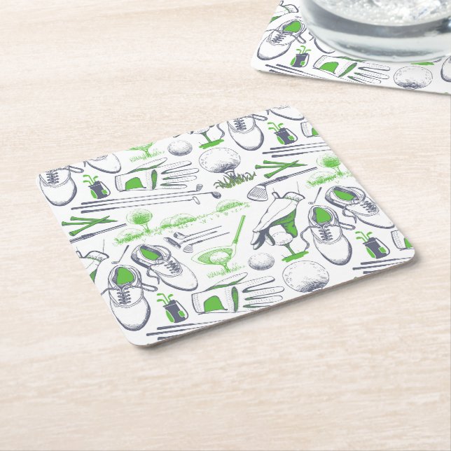 Dessous-de-verre Carré En Papier Green Golf Icons Motif (Incliné)