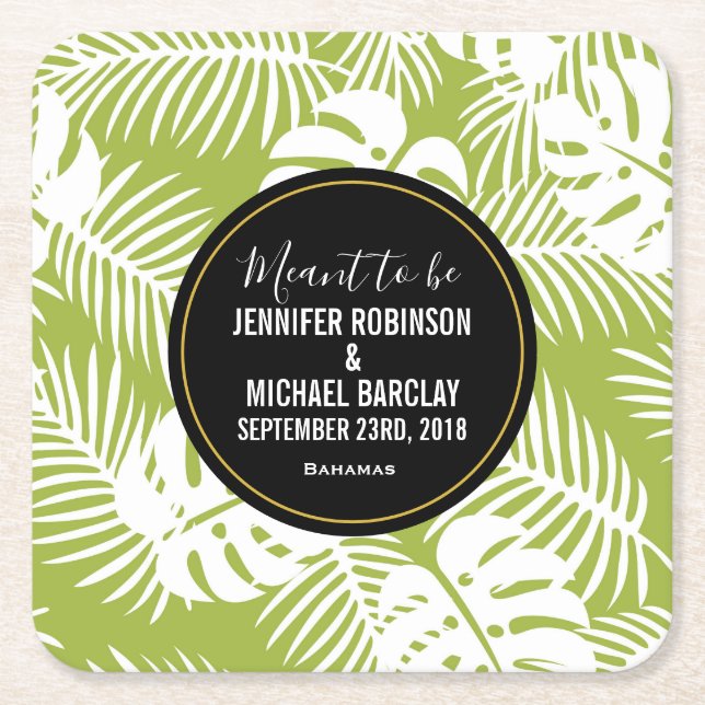 Dessous-de-verre Carré En Papier Green Palm Leaves Rainforest Pattern (Devant)