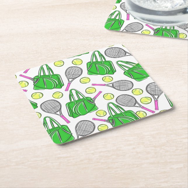 Dessous-de-verre Carré En Papier Green Pink Tennis Preppy (Incliné)