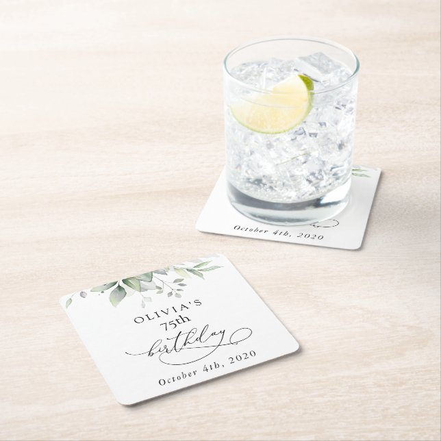 Dessous-de-verre Carré En Papier Greenery, Eucalyptus Leaves, Boho, Birthday (En situation)