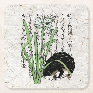 Dessous-de-verre Carré En Papier Grenouille crapaud botanique japonais du XVIIIe si