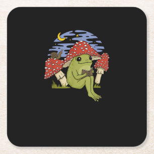 Dessous-de-verre Carré En Papier Grenouille fan de livre avec chapeau de champignon