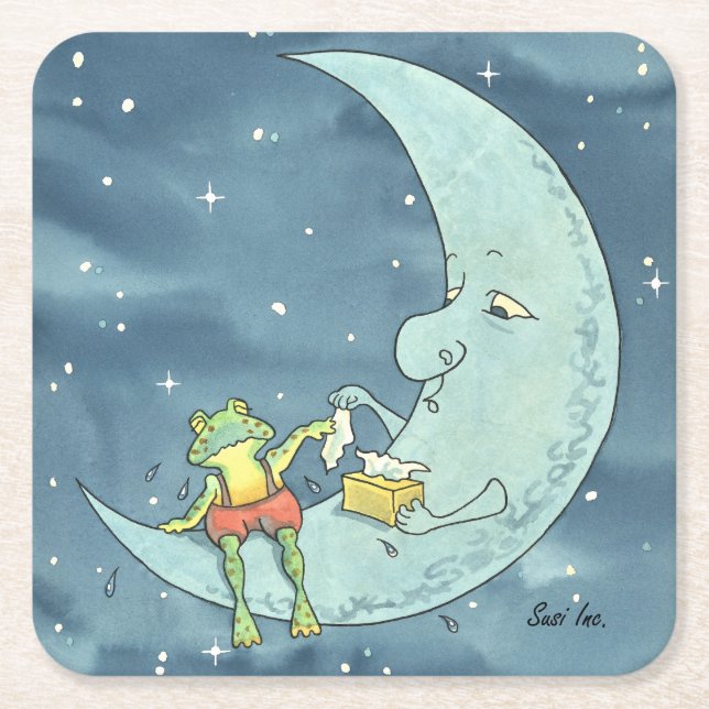 Dessous-de-verre Carré En Papier Grenouille triste sur la lune (Devant)