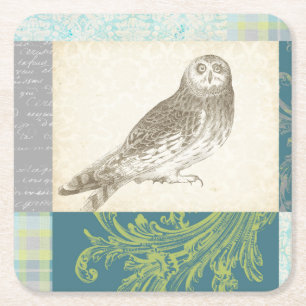 Dessous-de-verre Carré En Papier Grey Owl sur Arrière - plan Motif