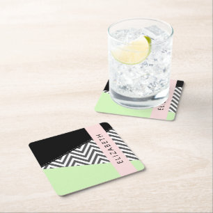 Dessous-de-verre Carré En Papier Grey Zigzag, Grey Chevron, Mint, Votre Nom