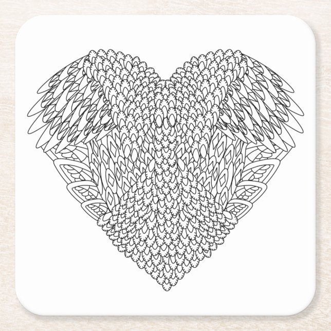 Dessous-de-verre Carré En Papier Griffonnage à ailes de coeur (Devant)