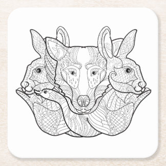 Dessous-de-verre Carré En Papier Griffonnage animal de groupe