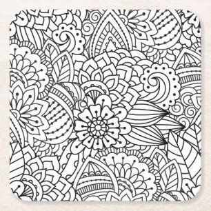 Dessous-de-verre Carré En Papier Griffonnage de conception de fleur