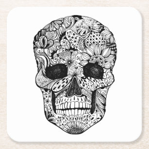 Dessous-de-verre Carré En Papier Griffonnage floral de crâne
