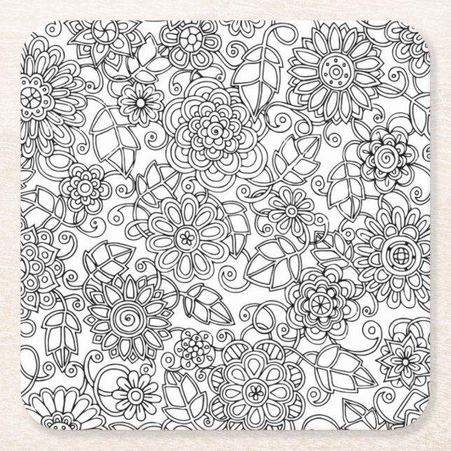 Dessous-de-verre Carré En Papier Griffonnage floral ethnique (Devant)