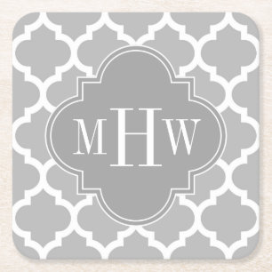 Dessous-de-verre Carré En Papier Gris Blanc Marocain #5 Dk Gris 3 Monogramme initia