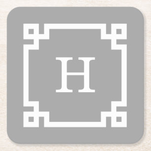 Dessous-de-verre Carré En Papier Gris foncé blanc cadre clé grecque #2 Monogramme i