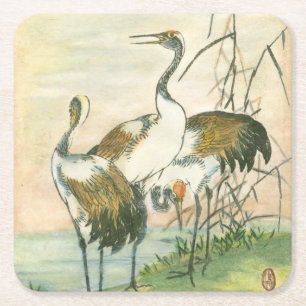 Dessous-de-verre Carré En Papier Grues orientales au bord de l'eau