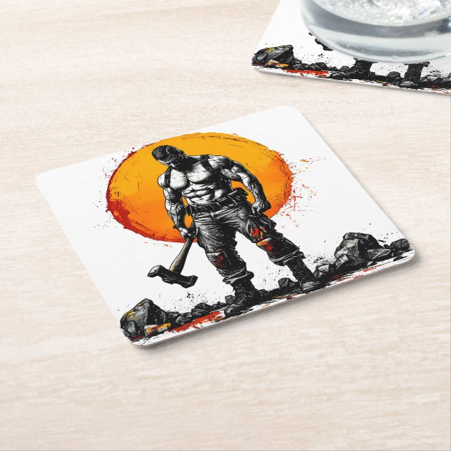 Dessous-de-verre Carré En Papier guerrier barbare médiéval imaginaire hummer force (Incliné)