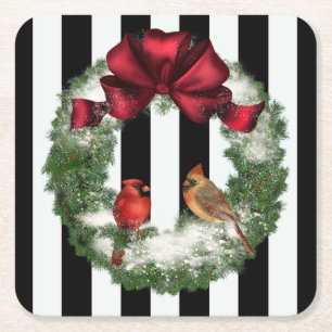 Dessous-de-verre Carré En Papier Guirlande et rayures de Noël de cardinaux