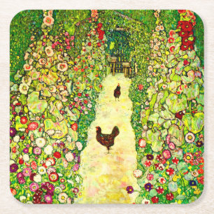 Dessous-de-verre Carré En Papier Gustav Klimt Garden with Chickens