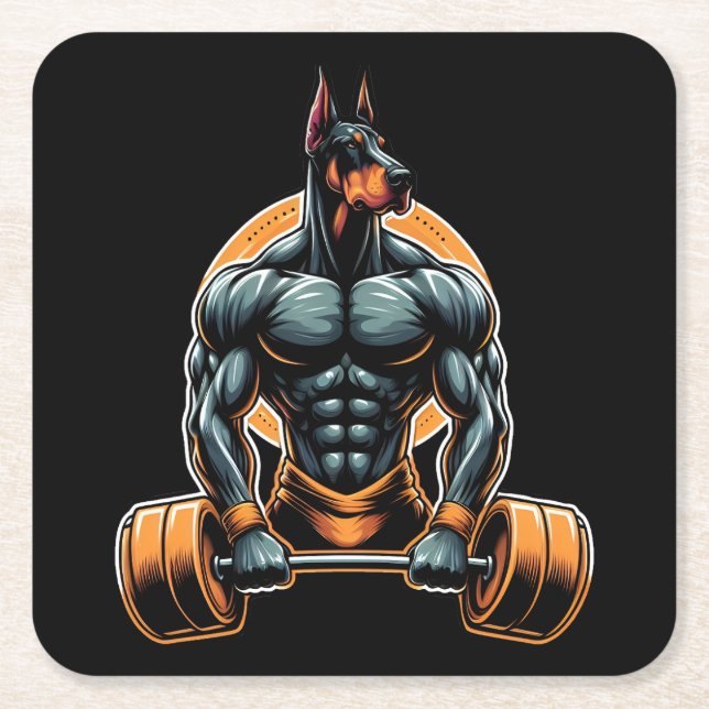 Dessous-de-verre Carré En Papier GYM doberman bodybuilder powerlifder chien (Devant)