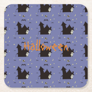 Dessous-de-verre Carré En Papier Halloween avec fantômes sorcières et chauves-souri