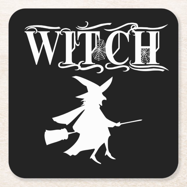 Dessous-de-verre Carré En Papier Halloween Black Wicked Flying Witch (Devant)
