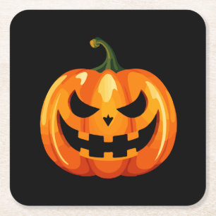 Dessous-de-verre Carré En Papier Halloween Citrouille face effrayant