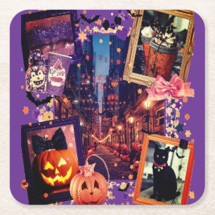 Dessous-de-verre Carré En Papier Halloween Citrouille mignonne fille Éffrayant