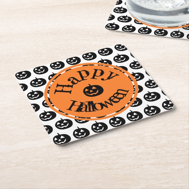 Dessous-de-verre Carré En Papier Halloween design Citrouille moderne (Incliné)