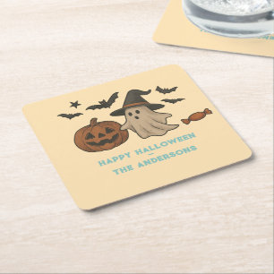 Dessous-de-verre Carré En Papier Halloween éffrayante - Fantômes, chauves-souris et