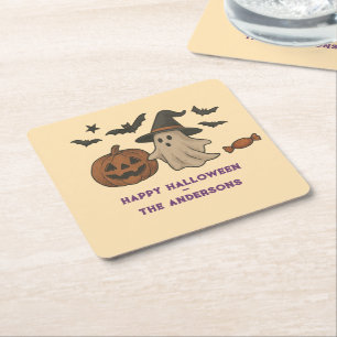 Dessous-de-verre Carré En Papier Halloween éffrayante - Fantômes, chauves-souris et