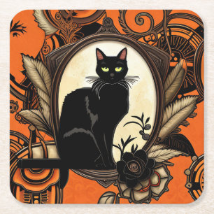 Dessous-de-verre Carré En Papier Halloween en chat noir vapeur