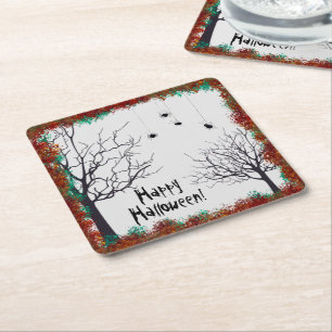 Dessous-de-verre Carré En Papier Halloween Feuilles d'automne Arbres Éffrayants Ara