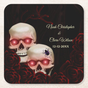 Dessous-de-verre Carré En Papier Halloween gothique rouge effrayant floral foncé mo