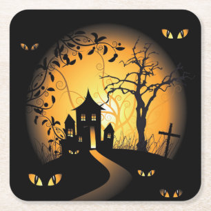 Dessous-de-verre Carré En Papier Halloween - Les yeux intimidants vous regardent