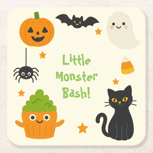 Dessous-de-verre Carré En Papier Halloween modifiable - Little Monster Bash - (Devant)