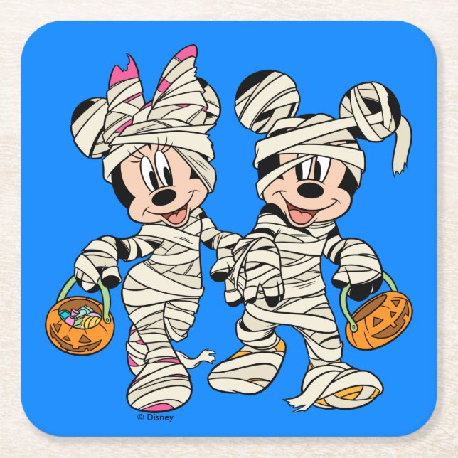 Dessous-de-verre Carré En Papier Halloween Mummy Mickey & Minnie (Devant)
