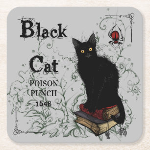 Dessous-de-verre Carré En Papier Halloween Poison Chat Noir