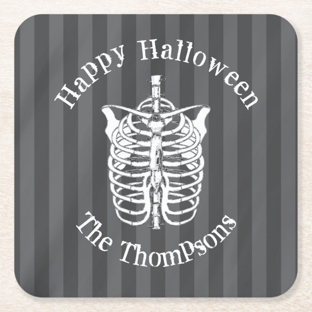 Dessous-de-verre Carré En Papier Halloween squelette Éffrayant noir et blanc (Devant)