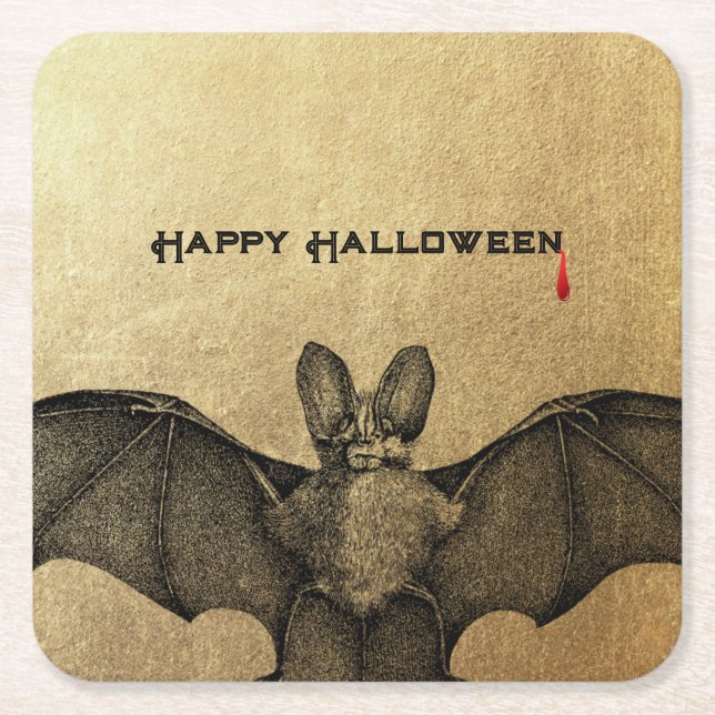 Dessous-de-verre Carré En Papier Halloween Vampire Bat Or (Devant)