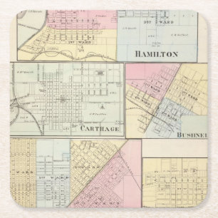 Dessous-de-verre Carré En Papier Hamilton, Carthage, Bushnell, Lincoln et LaHarpe