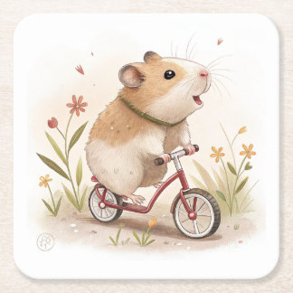 Dessous-de-verre Carré En Papier Hamster En Vélo