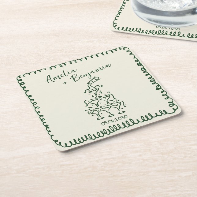 Dessous-de-verre Carré En Papier Handwritten  retro Champagne Tower Wedding  (Incliné)