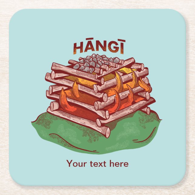 Dessous-de-verre Carré En Papier Hangi Maori Cuisine Nourriture Kai (Devant)